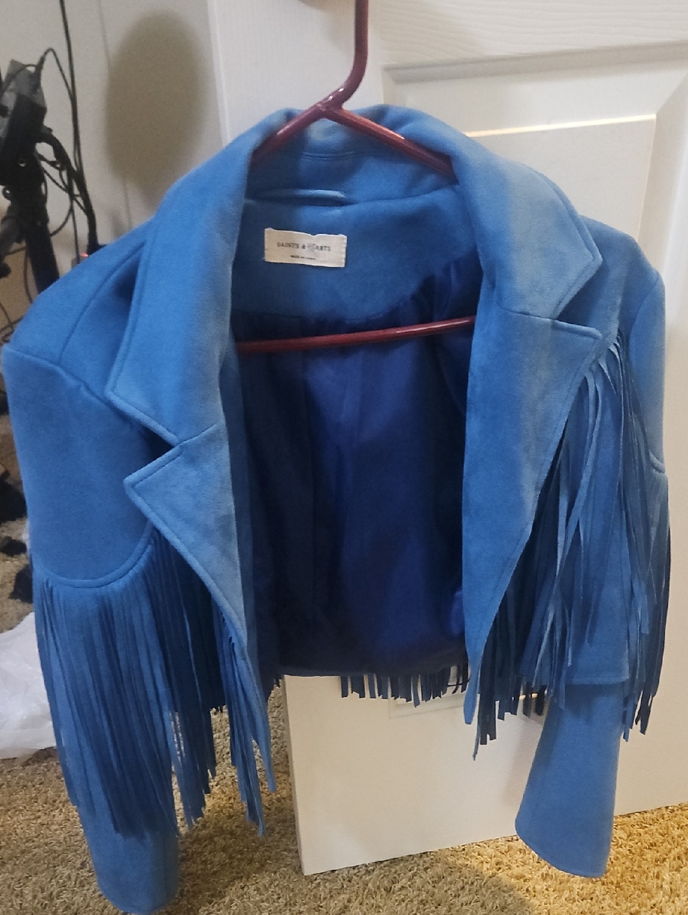 Bright Blue Suede Fringe Leather Jacket by Saints & Hearts